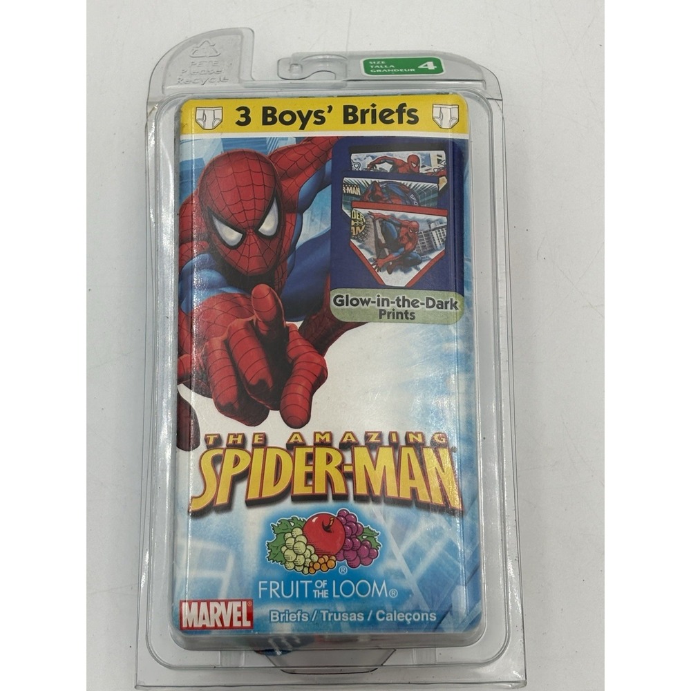 VTG 2007 Fruit Of The Loom Funpals Spider-Man Glow Boys Briefs 3pk Sealed Sz 4